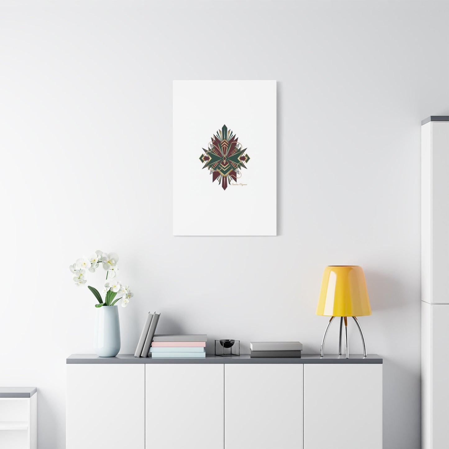 Art Deco geometric brass print Canvas | Neo-Deco chrome & gold fan motif