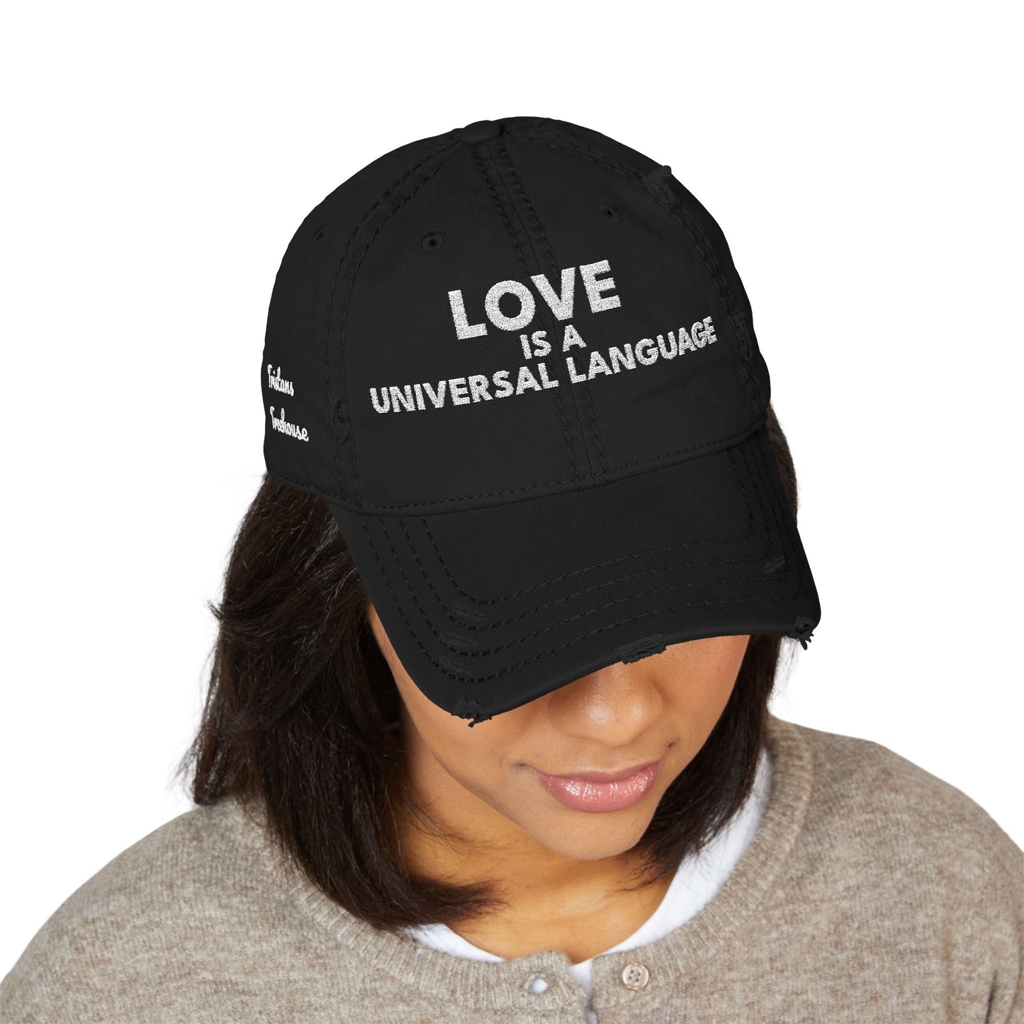 Embroidered 'love is a universal language' Distressed Dad Hat