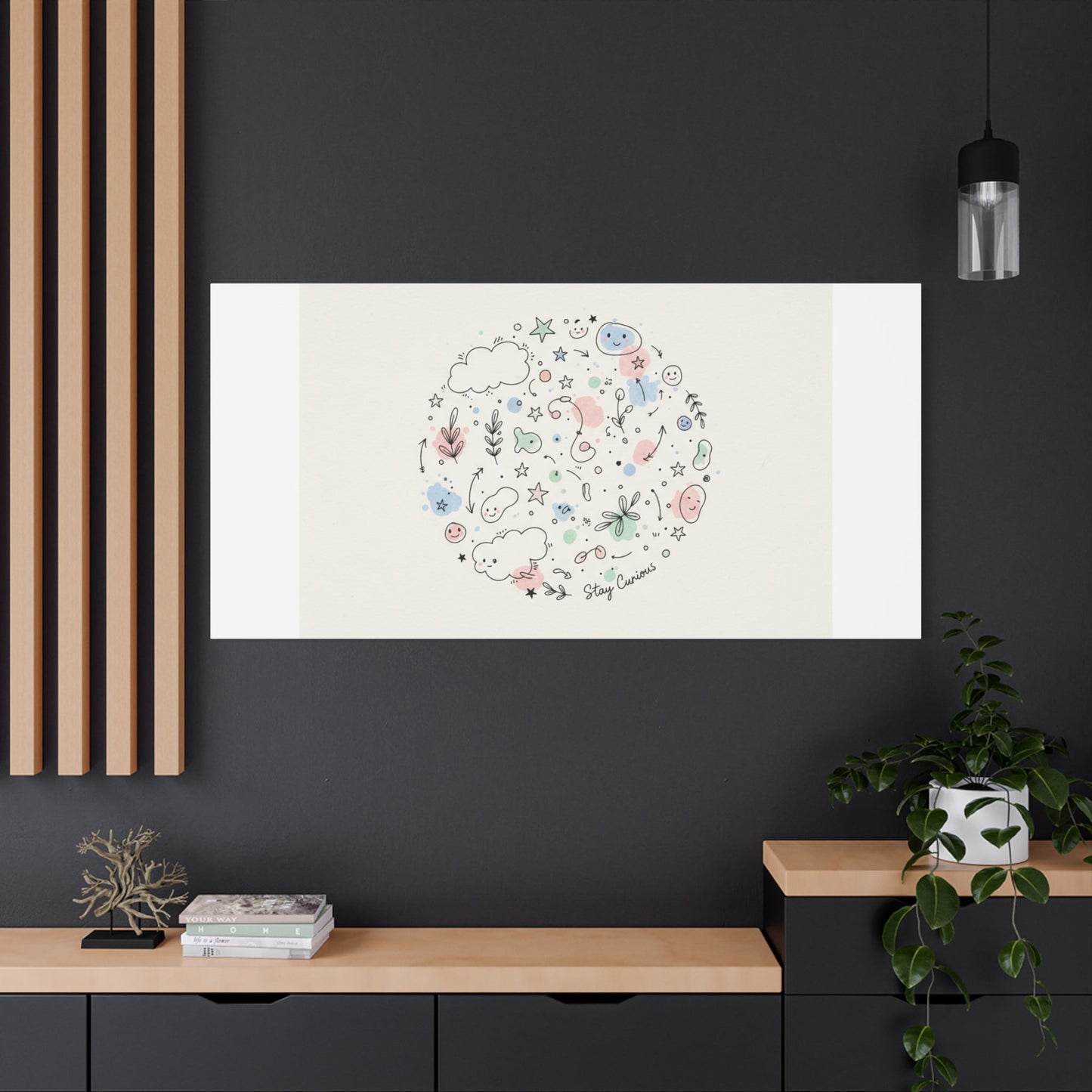Doodle Circle Line Drawing Matte Canvas, Hand-Drawn Sketch Art