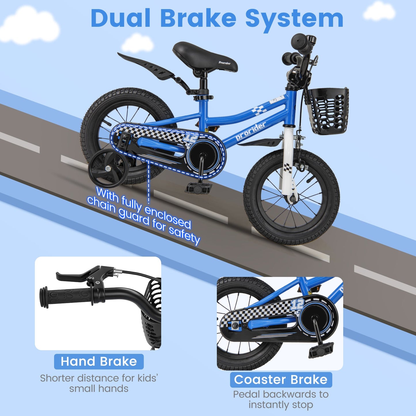 12 Inch Kids Bike Children Bicycle with Training Wheels for 3-4 Years Old-Navy