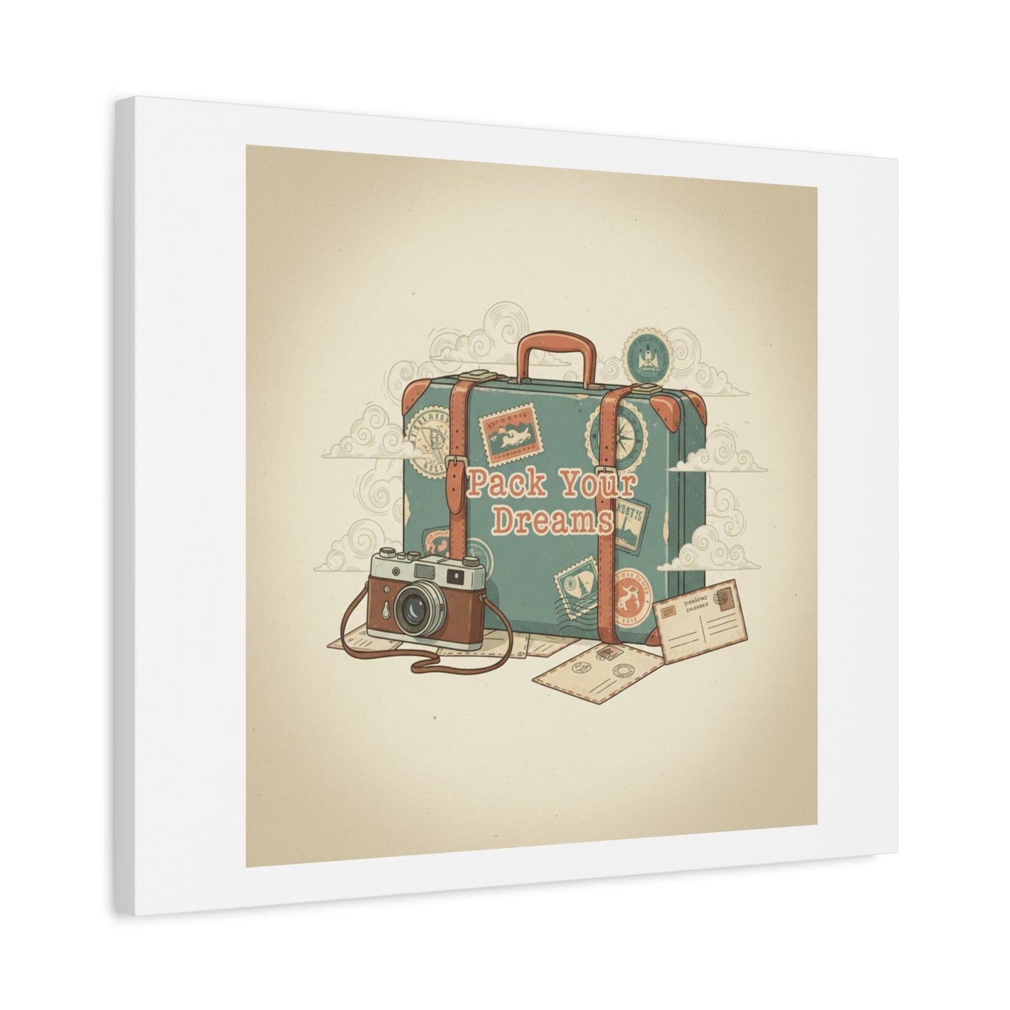 Pack Your Dreams Canvas | Retro Travel Postcard, Wanderlust Passport Stamp Art