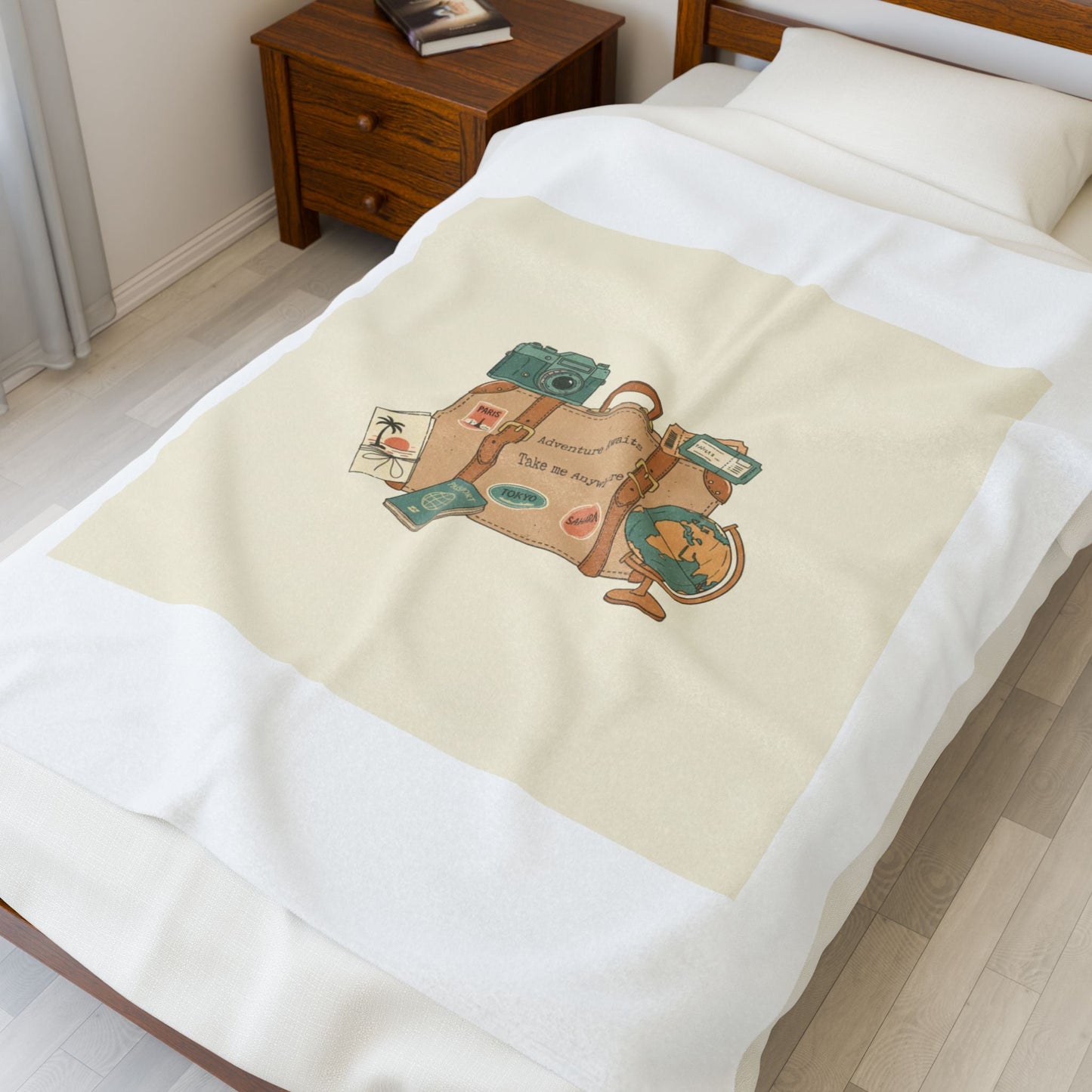 Wanderlust Postage Travel Stamp Blanket | Retro Postcard Vintage