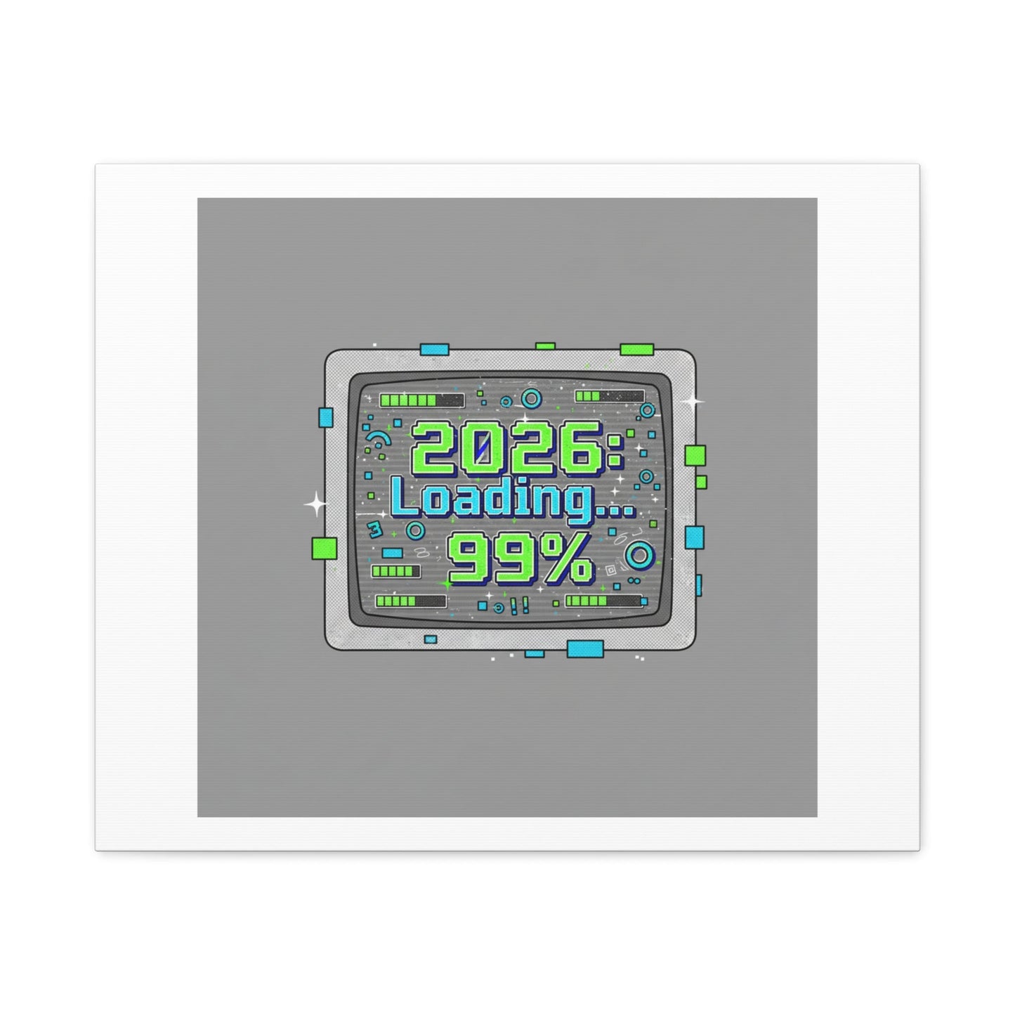2026 Loading 99% Canvas | NYE countdown, retro system interface