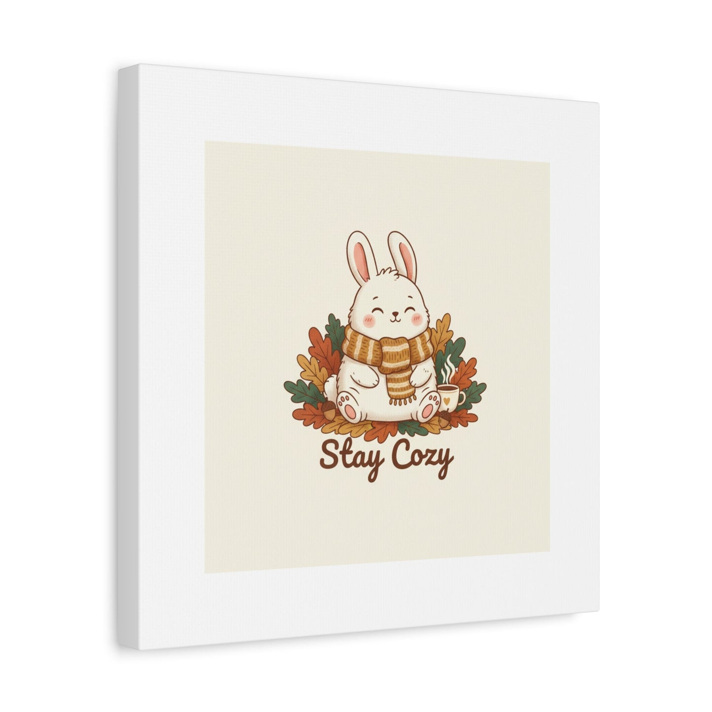 Cozy Bunny Illustration Canvas | Cute Critter Winter Forest Art