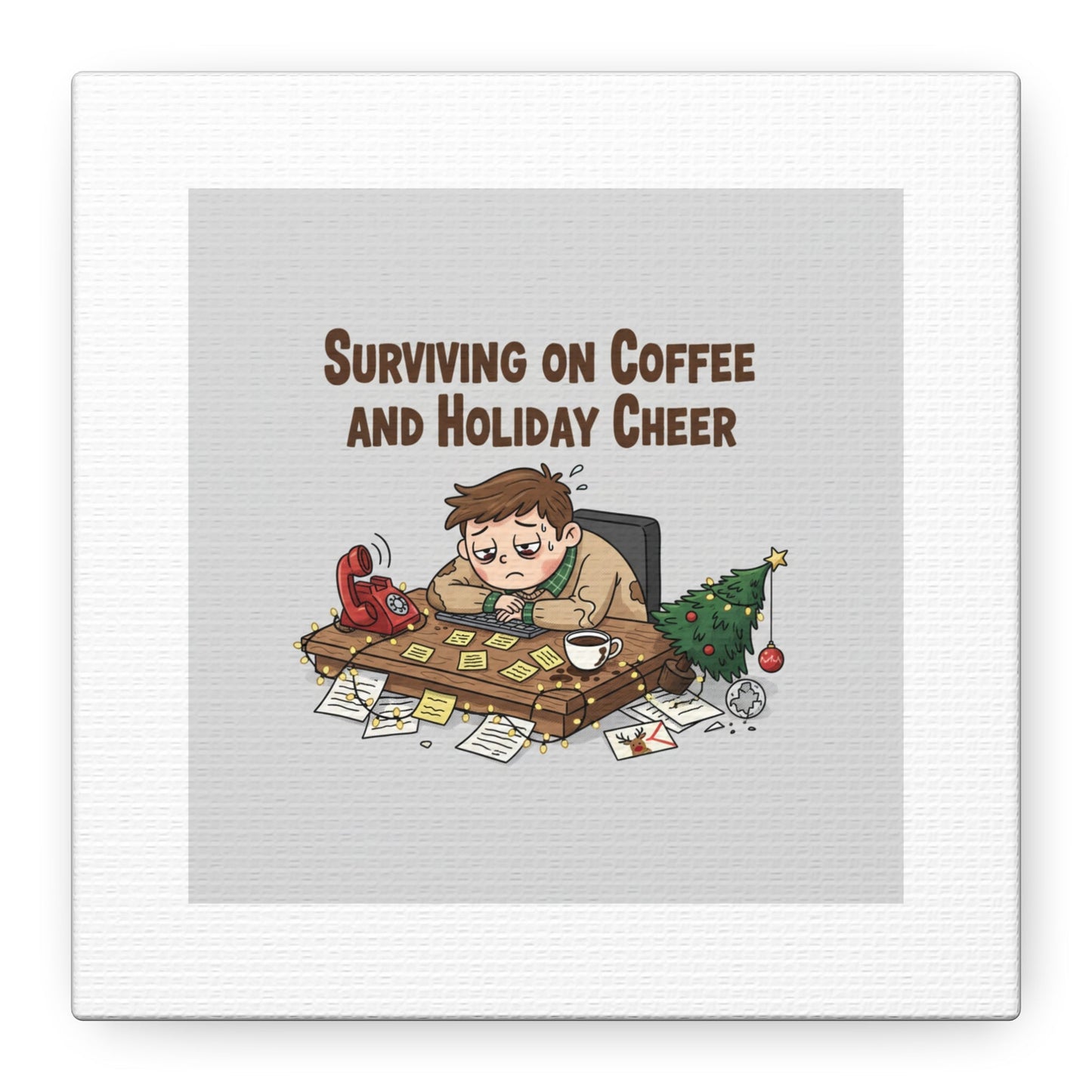 Surviving on Coffee and Holiday Cheer Canvas | Holiday Burnout, Festive But Tired