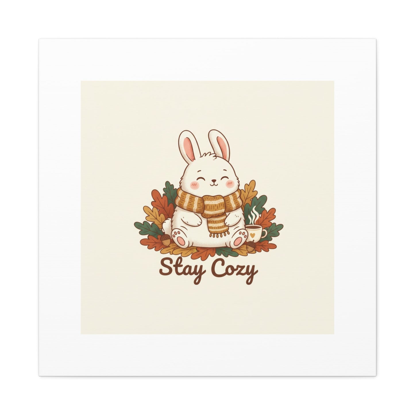 Cozy Bunny Illustration Canvas | Cute Critter Winter Forest Art
