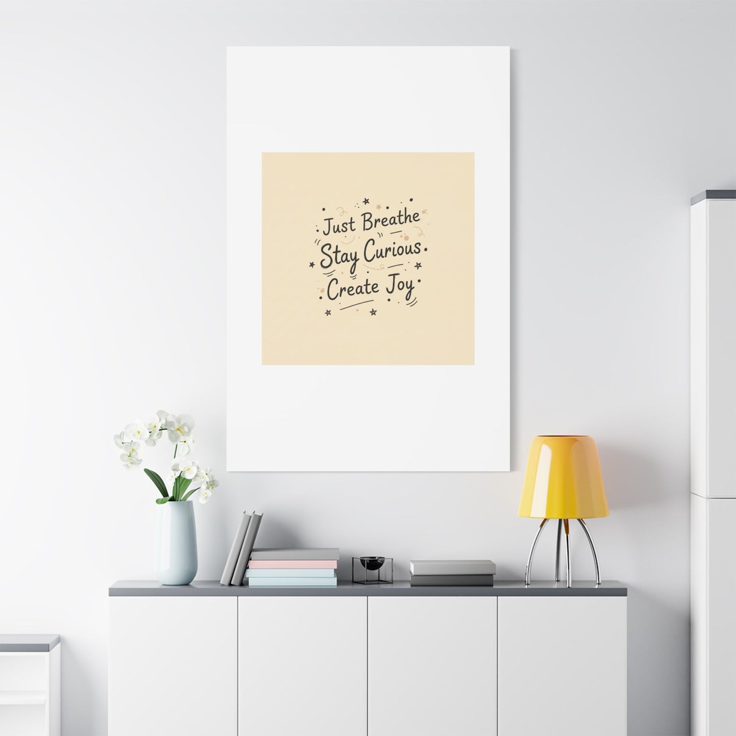 Just Breathe Stay Curious Create Joy Canvas | Messy Handwritten Typography, Doodle Text Art
