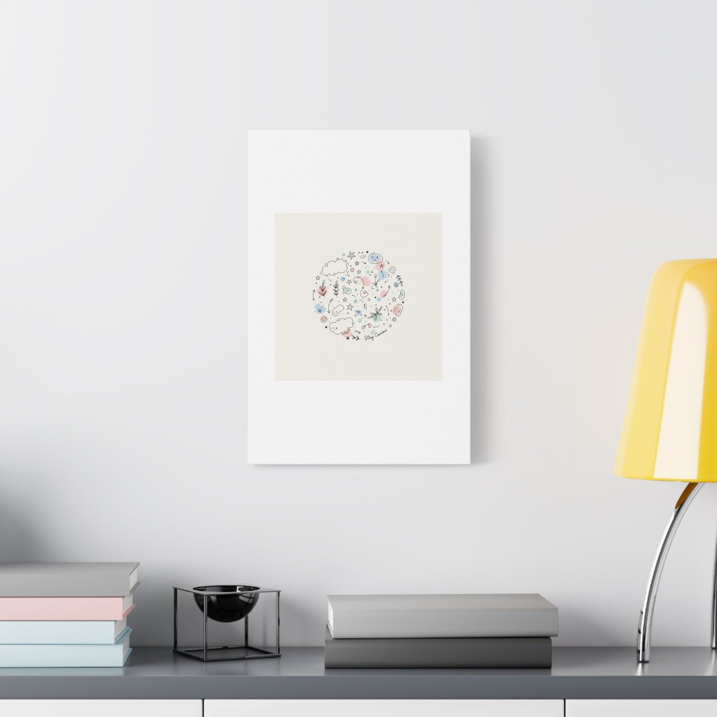 Doodle Circle Line Drawing Matte Canvas, Hand-Drawn Sketch Art