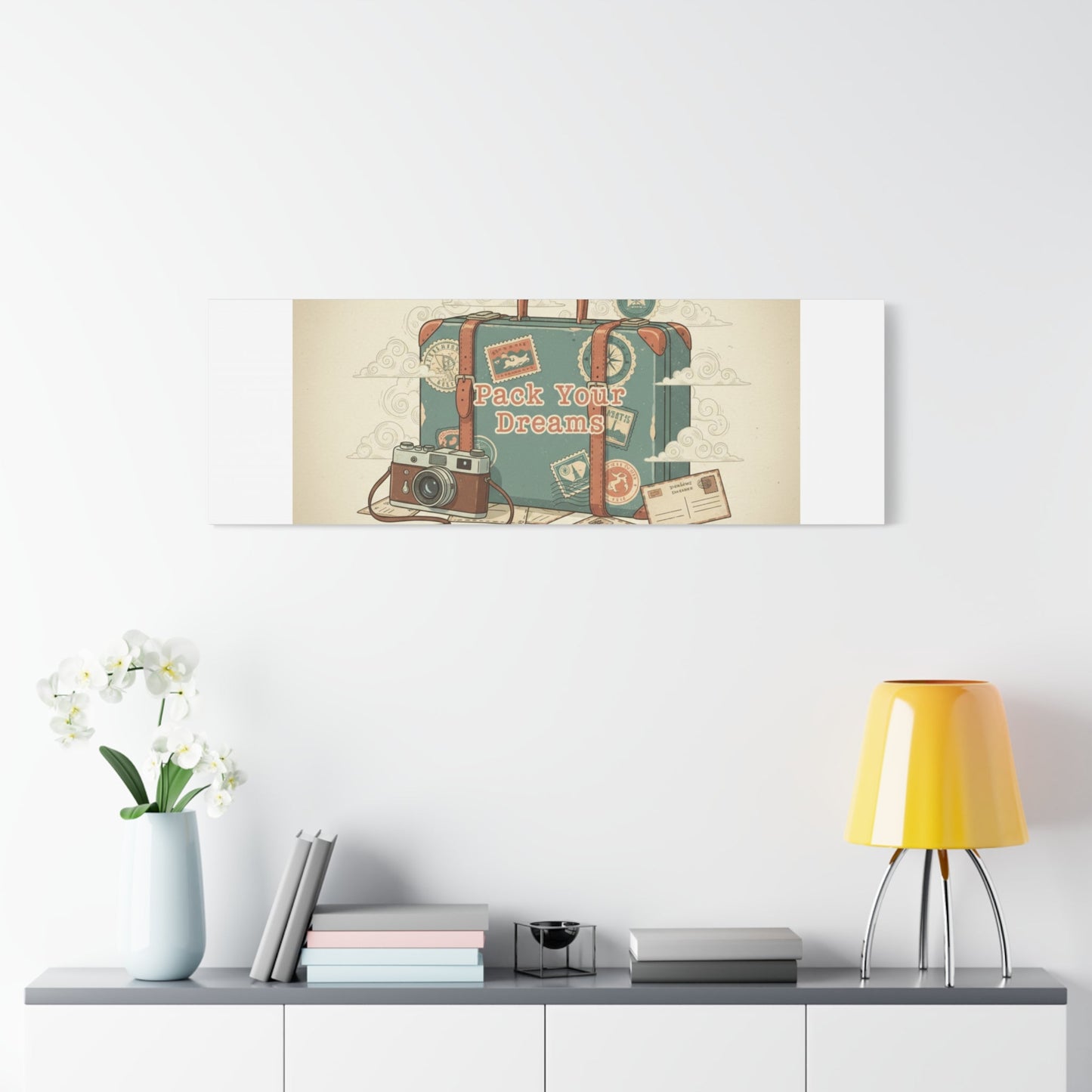 Pack Your Dreams Canvas | Retro Travel Postcard, Wanderlust Passport Stamp Art