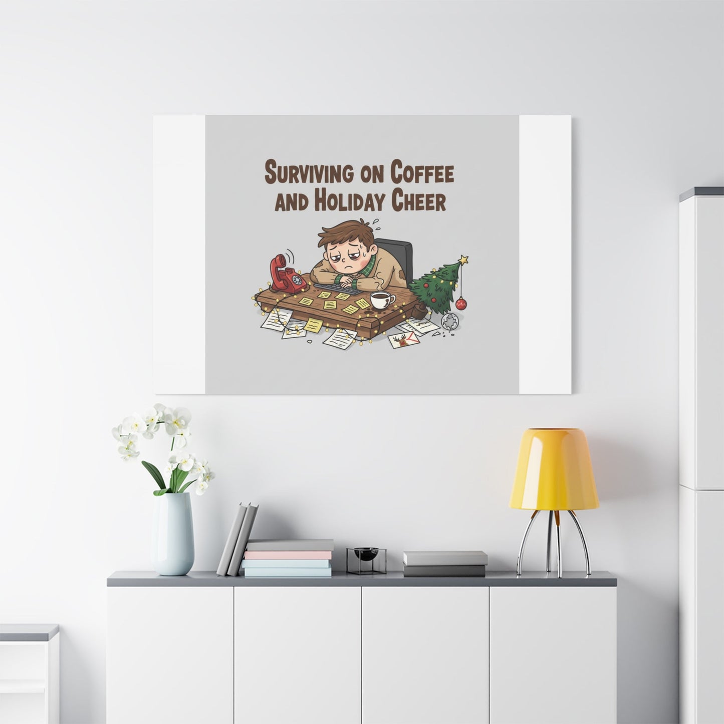 Surviving on Coffee and Holiday Cheer Canvas | Holiday Burnout, Festive But Tired