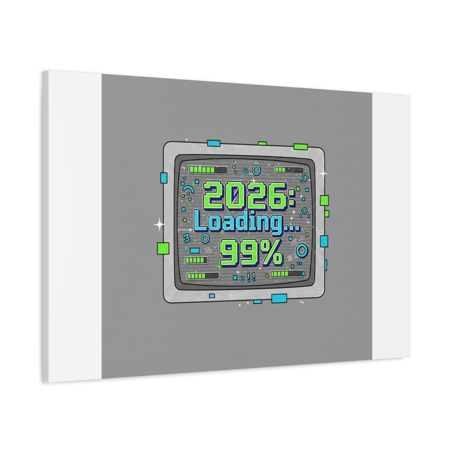 2026 Loading 99% Canvas | NYE countdown, retro system interface