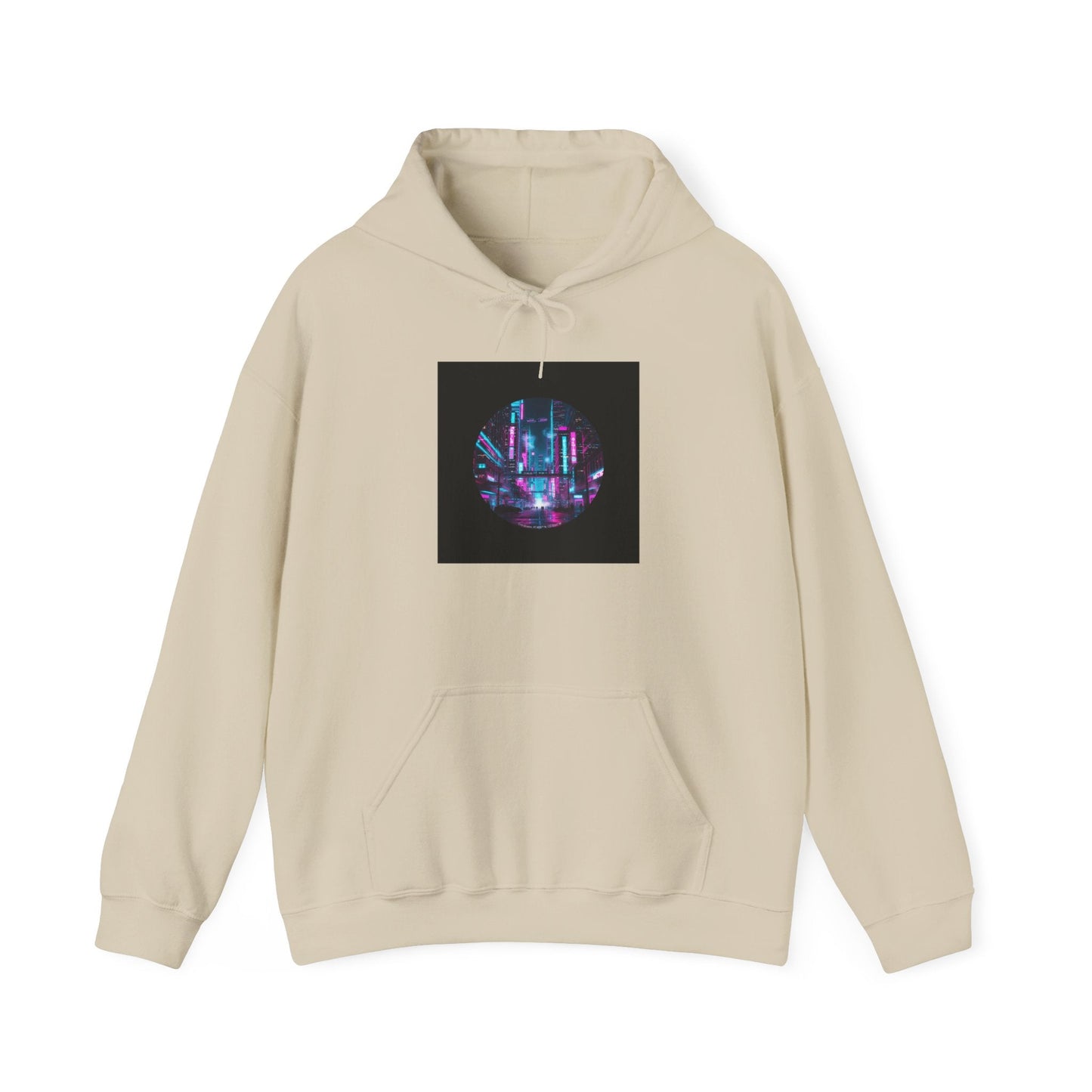 Neon Cyberpunk Skyline Hoodie | synthwave skyline, future city art