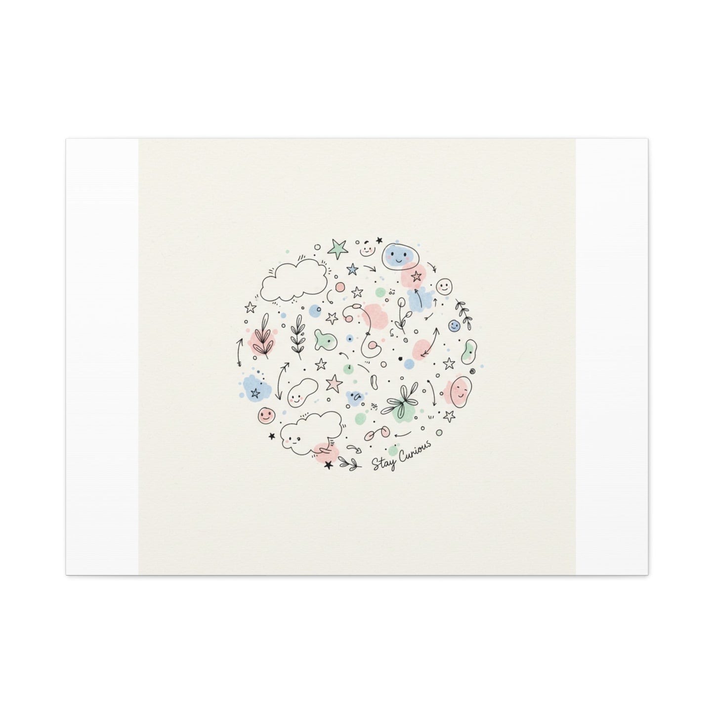 Doodle Circle Line Drawing Matte Canvas, Hand-Drawn Sketch Art