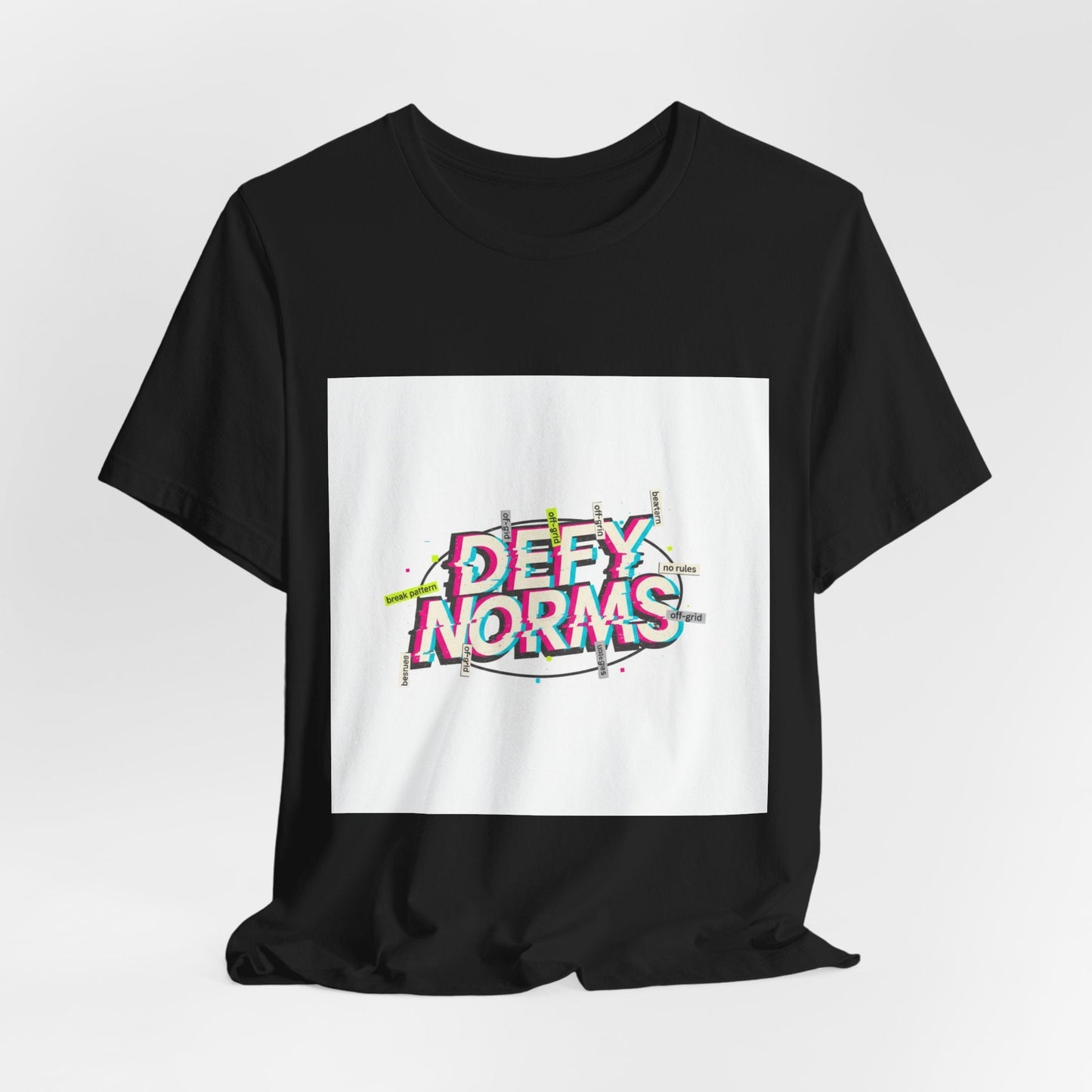 Defy Norms glitch font tee | anti-aesthetic, chaotic design shirt