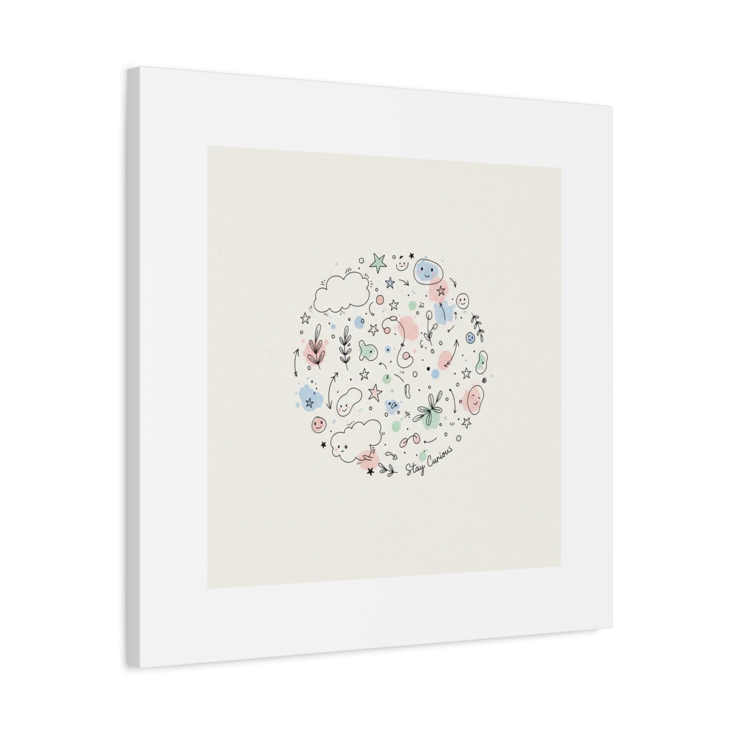 Doodle Circle Line Drawing Matte Canvas, Hand-Drawn Sketch Art