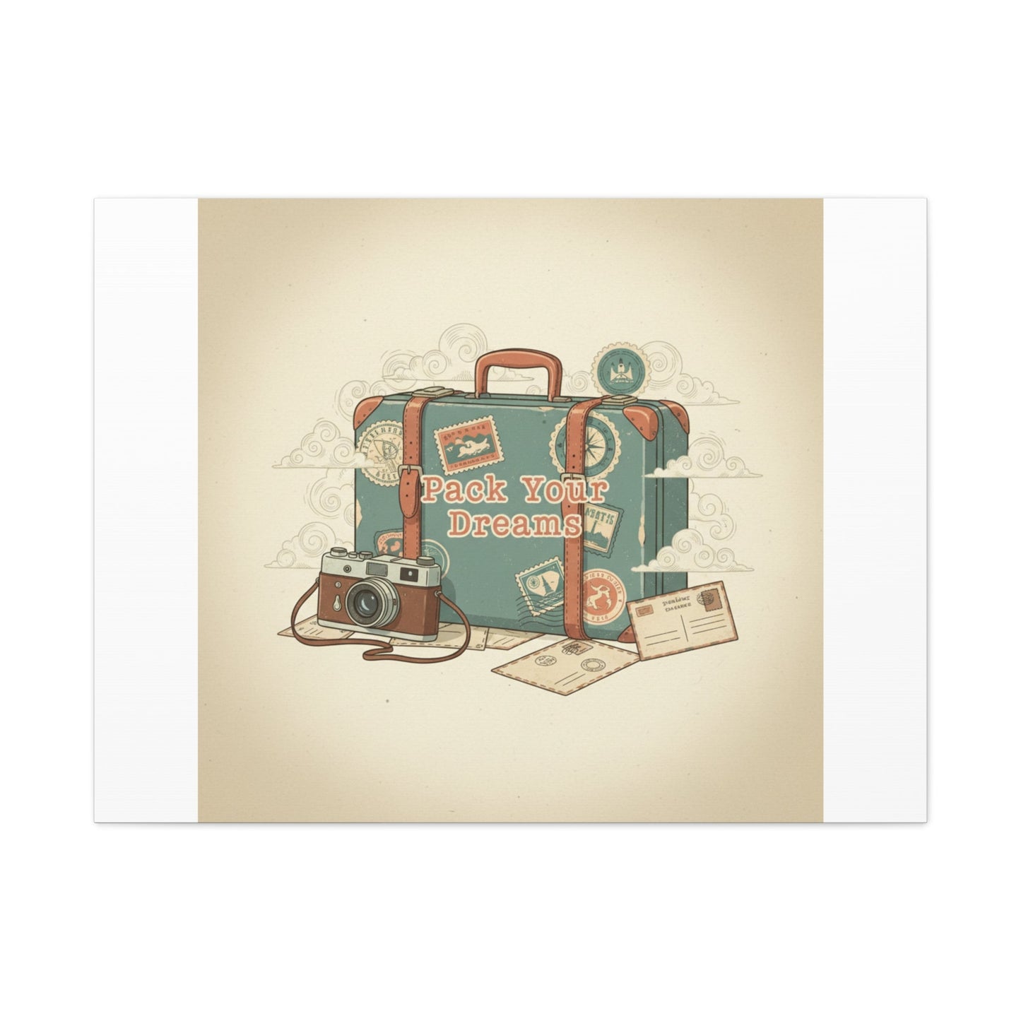 Pack Your Dreams Canvas | Retro Travel Postcard, Wanderlust Passport Stamp Art