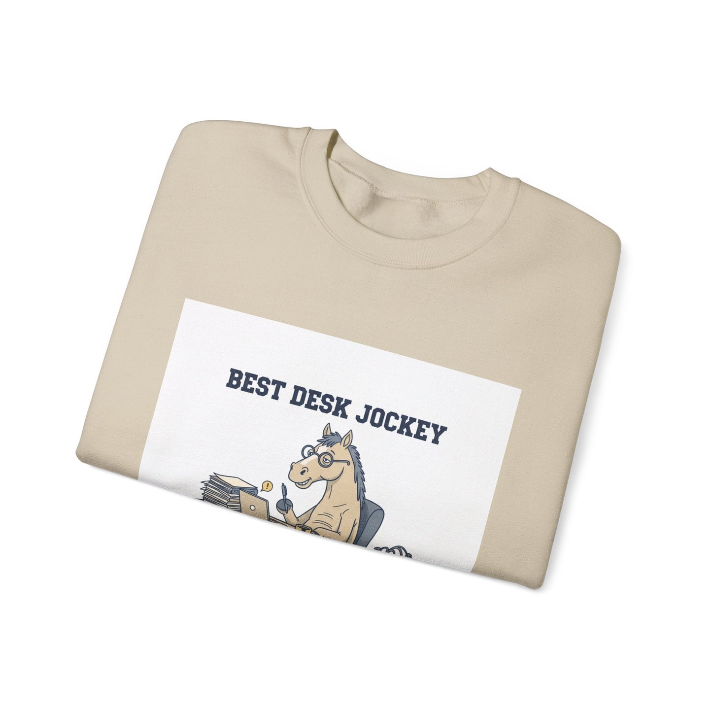 Workhorse Desk Jockey Sweatshirt | corporate burnout parody, collegiate horse design