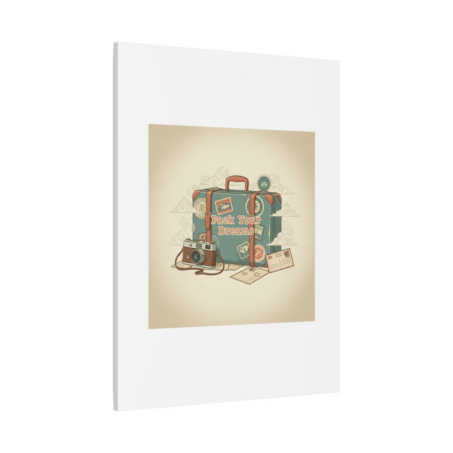 Pack Your Dreams Canvas | Retro Travel Postcard, Wanderlust Passport Stamp Art