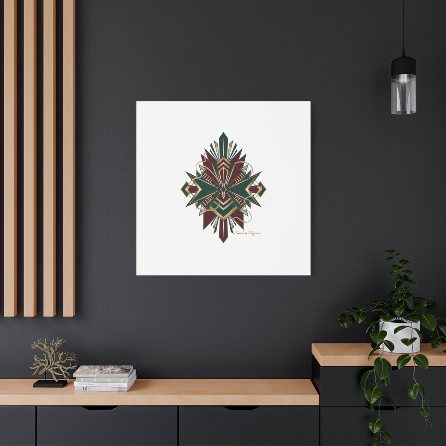 Art Deco geometric brass print Canvas | Neo-Deco chrome & gold fan motif