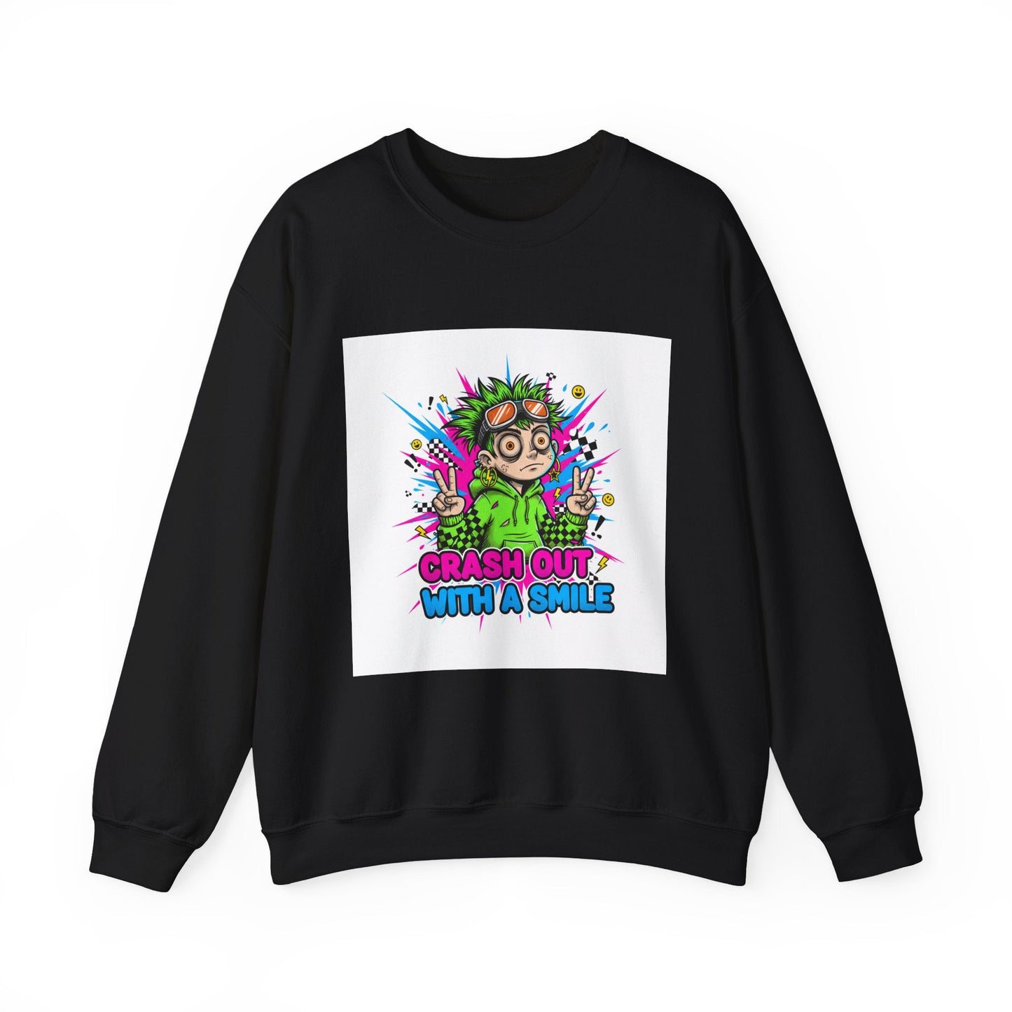 Crash Out With a Smile Sweatshirt | neon graffiti, meltdown streetwear