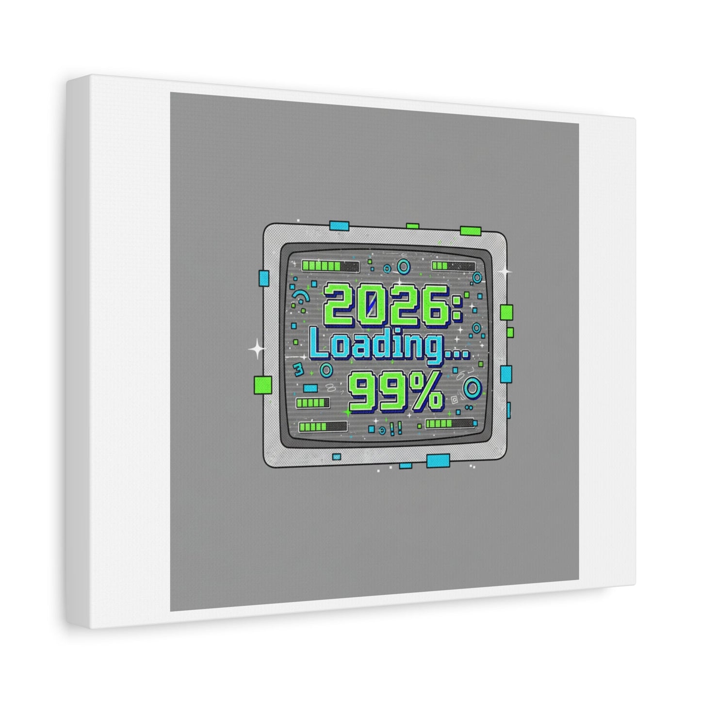 2026 Loading 99% Canvas | NYE countdown, retro system interface