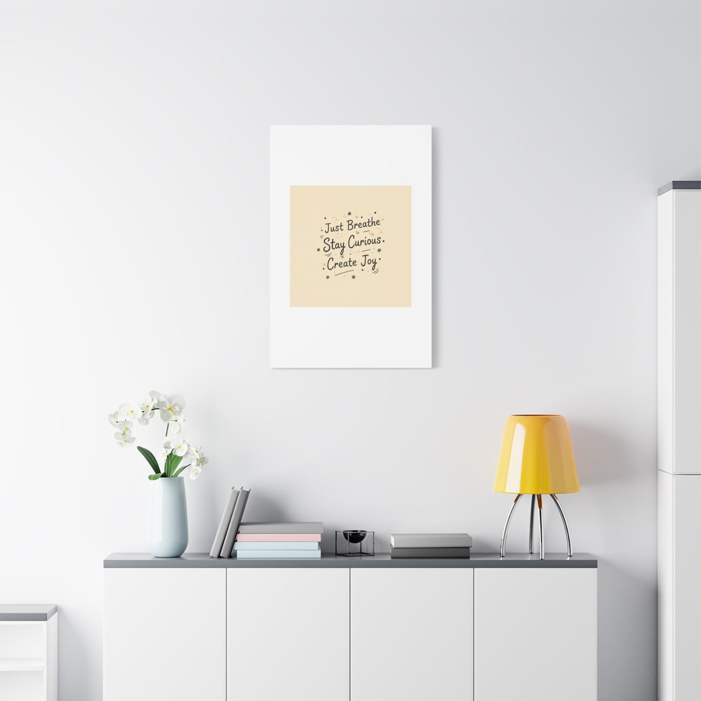 Just Breathe Stay Curious Create Joy Canvas | Messy Handwritten Typography, Doodle Text Art