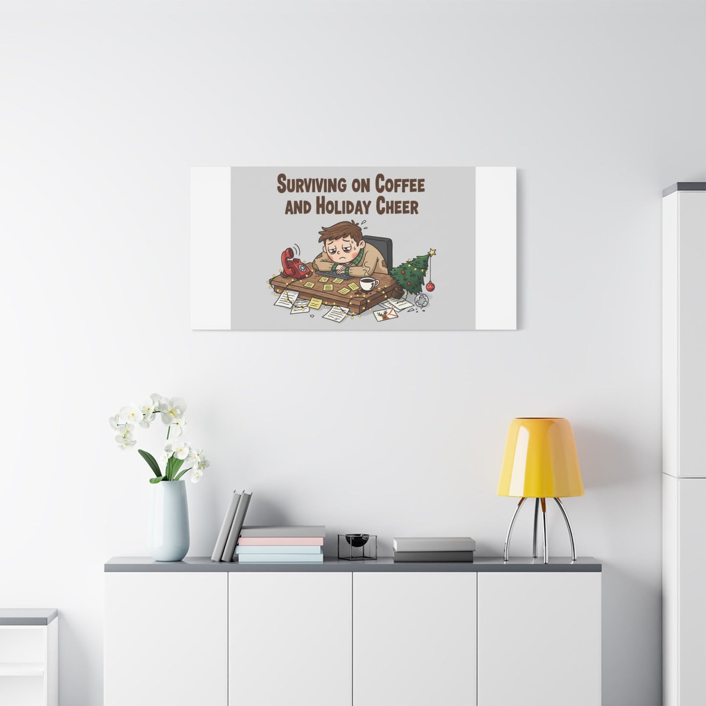 Surviving on Coffee and Holiday Cheer Canvas | Holiday Burnout, Festive But Tired