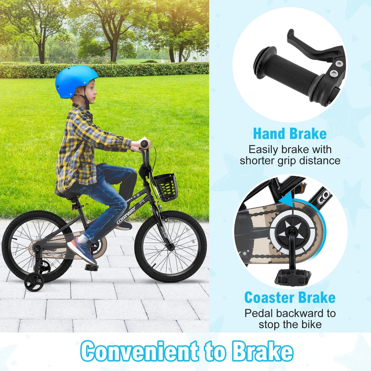 16 Inch Kids Bike with Basket and Training Wheels for Children Aged 4-7 Years Old