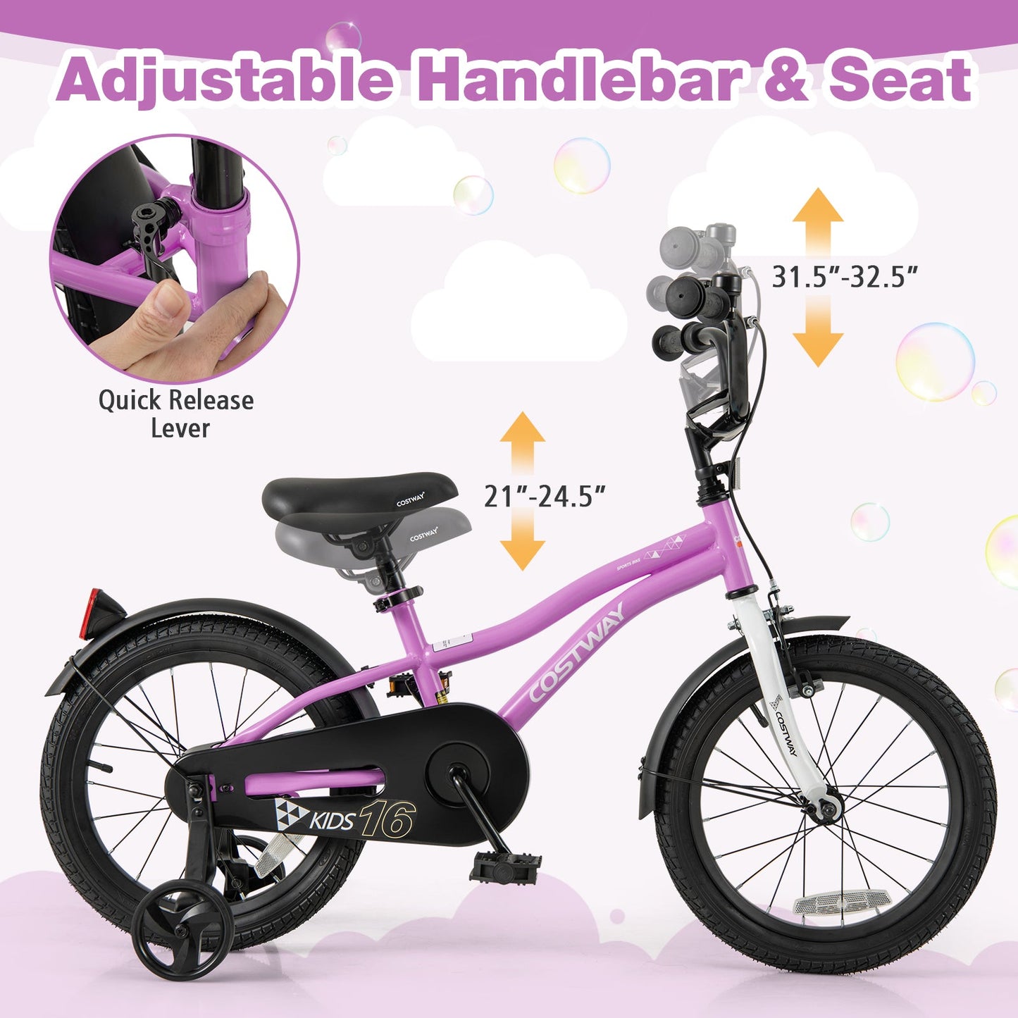 Kids Bike 16-Inch Children Training Bicycle with 2 Brake for 4-7 Years Old