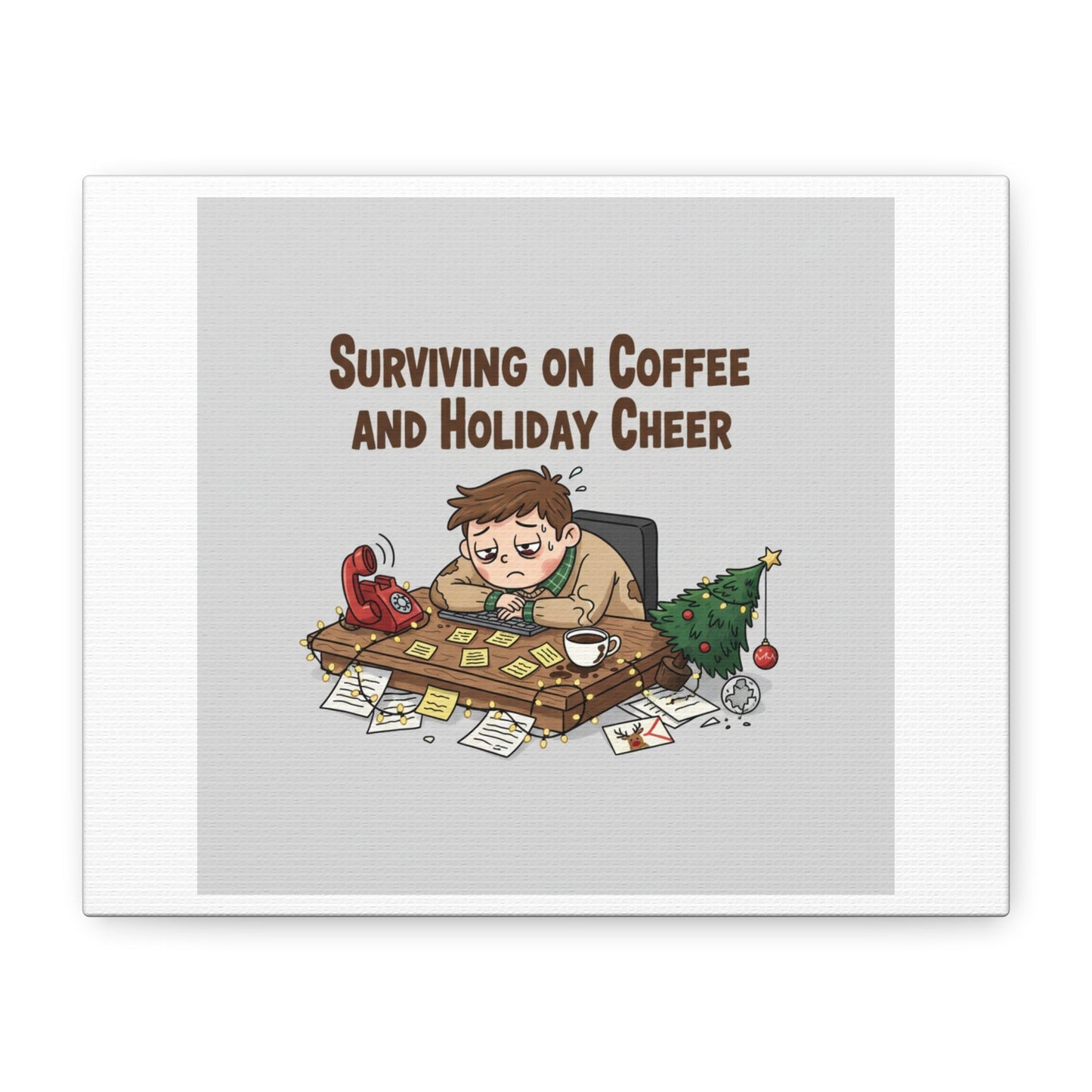 Surviving on Coffee and Holiday Cheer Canvas | Holiday Burnout, Festive But Tired