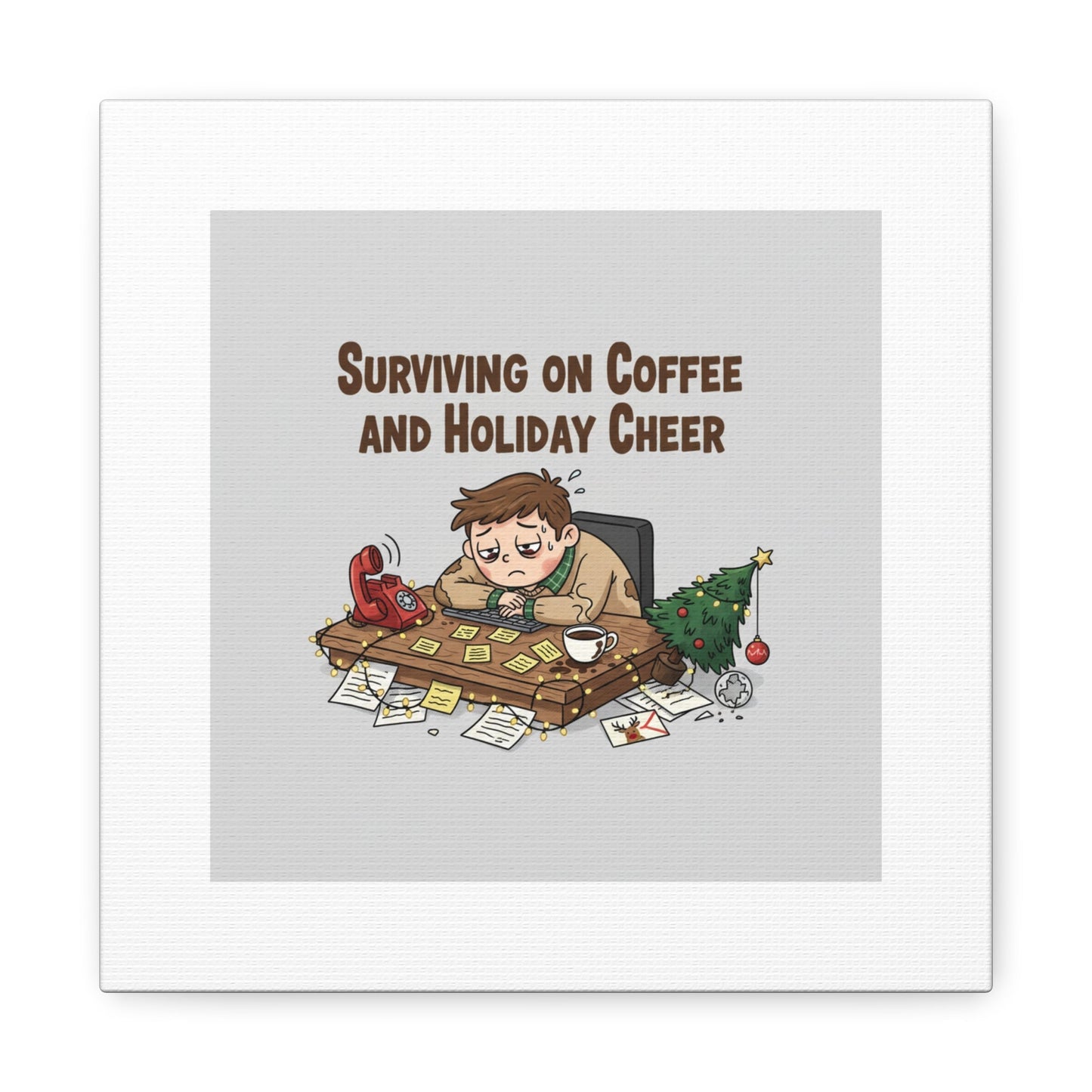 Surviving on Coffee and Holiday Cheer Canvas | Holiday Burnout, Festive But Tired