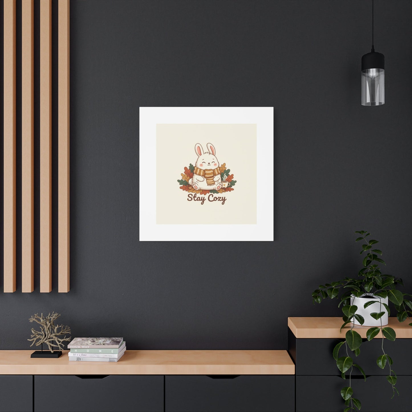 Cozy Bunny Illustration Canvas | Cute Critter Winter Forest Art