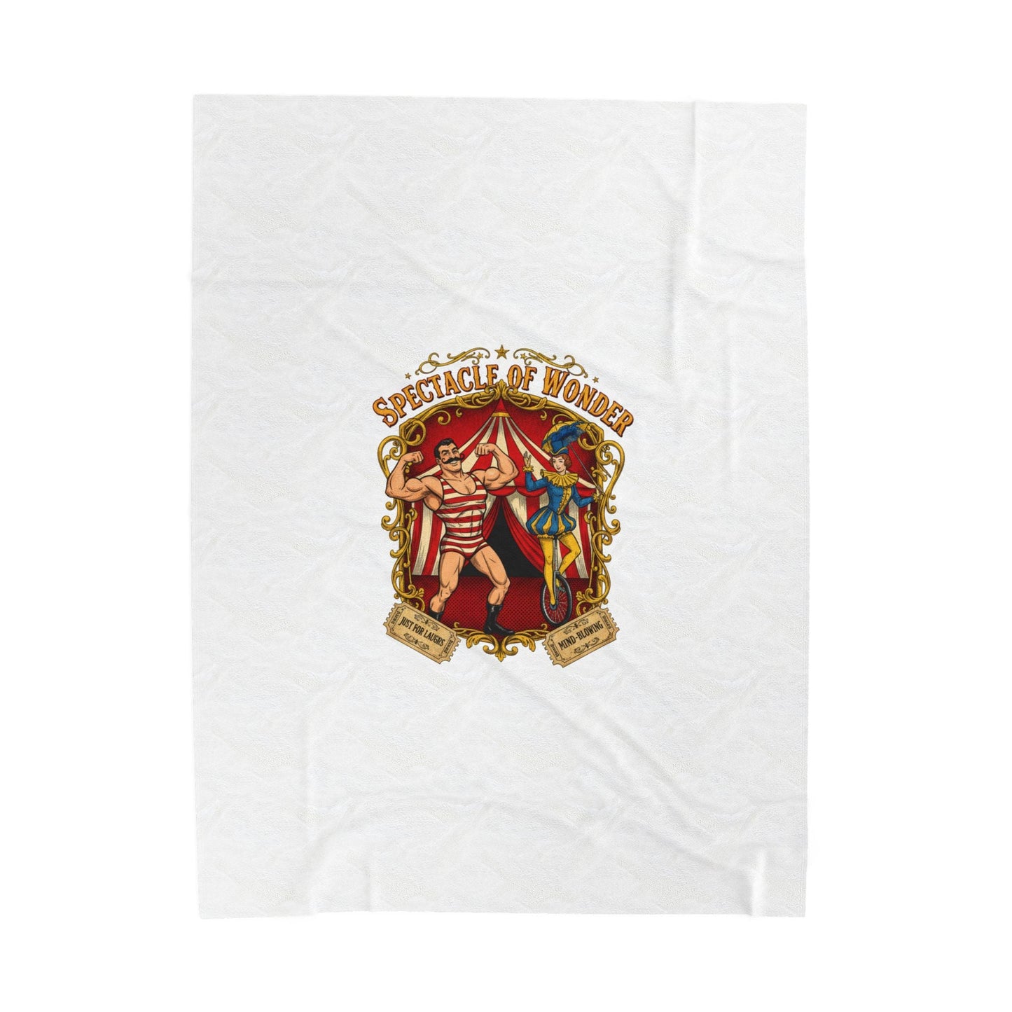 Circus Spectacle Crest Velveteen Plush Blanket | Vintage carnival design, camp circus aesthetic