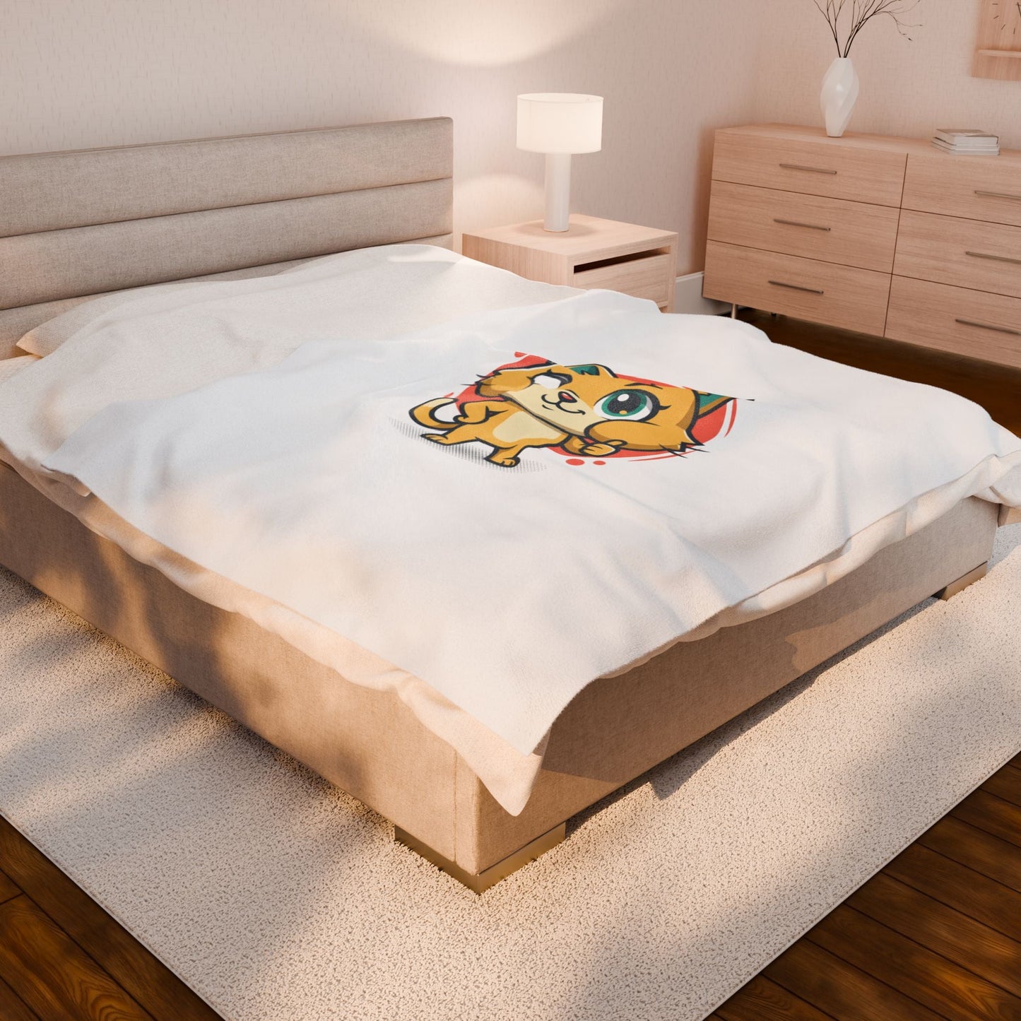 Cute Cheeky Cat Illustration Velveteen Plush Blanket | Rodent-Core Vibe