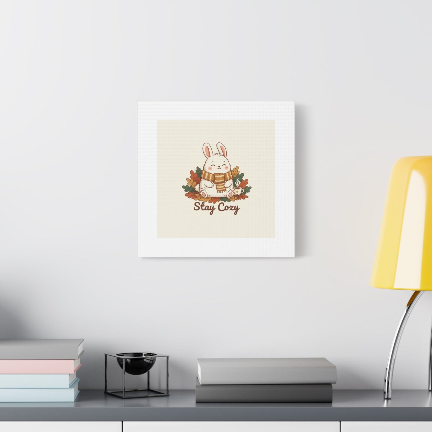 Cozy Bunny Illustration Canvas | Cute Critter Winter Forest Art