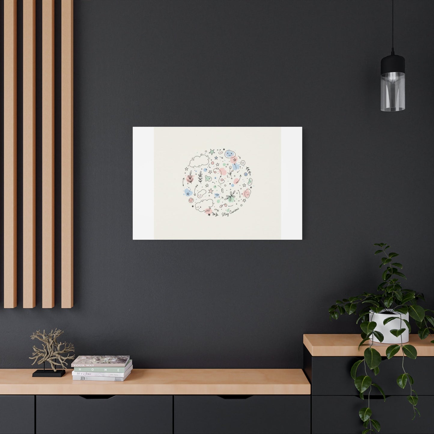 Doodle Circle Line Drawing Matte Canvas, Hand-Drawn Sketch Art