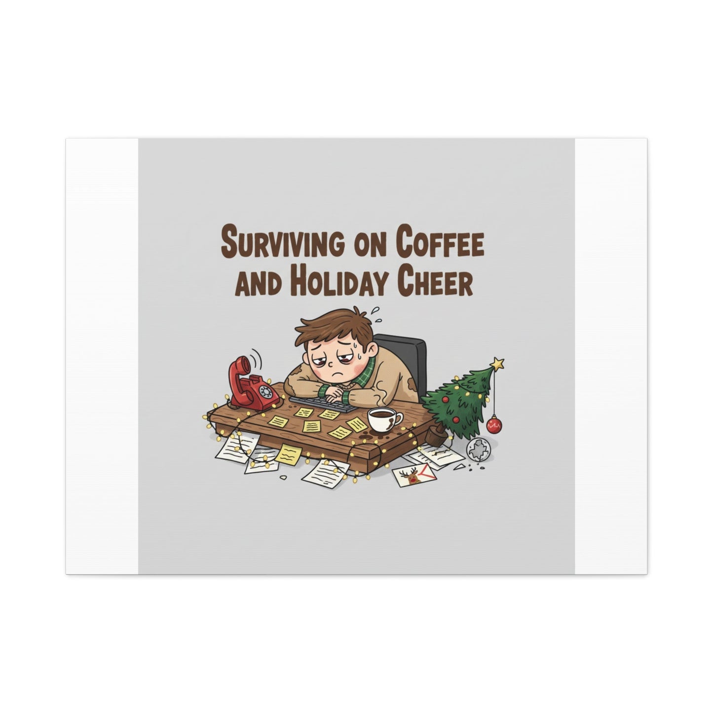 Surviving on Coffee and Holiday Cheer Canvas | Holiday Burnout, Festive But Tired