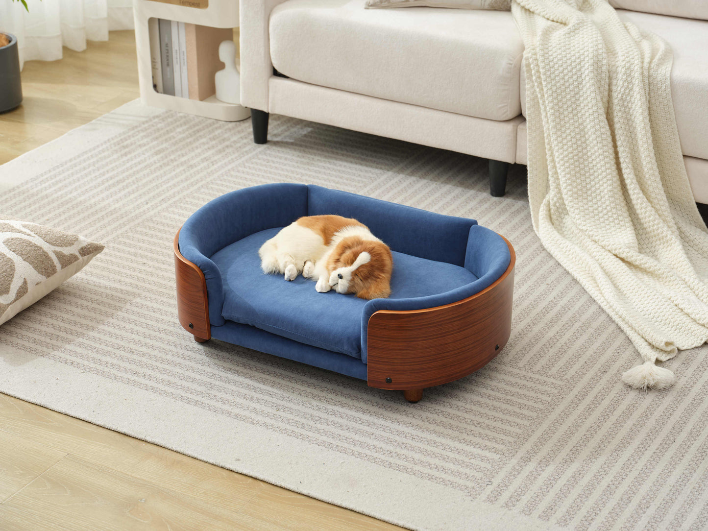 Scandinavian Style Elevated Dog Bed Pet Sofa with Solid Wood Legs and