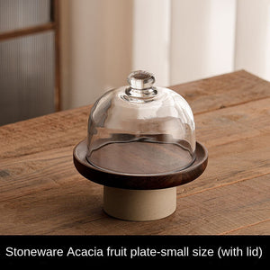 Small Rosewood Fruit Plate + Glass Cover
