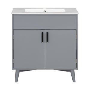 Gray + Solid Wood + Bathroom