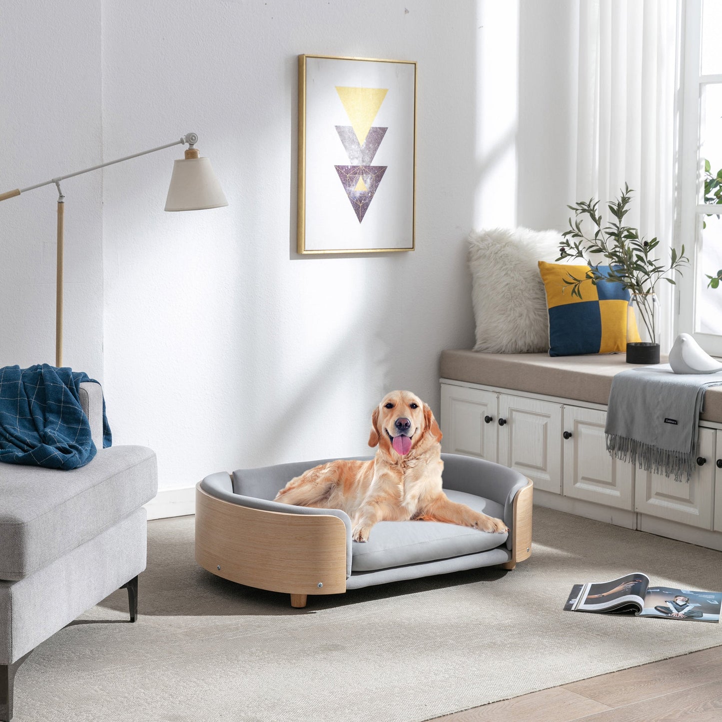 Scandinavian Style Elevated Dog Bed Pet Sofa with Solid Wood Legs and