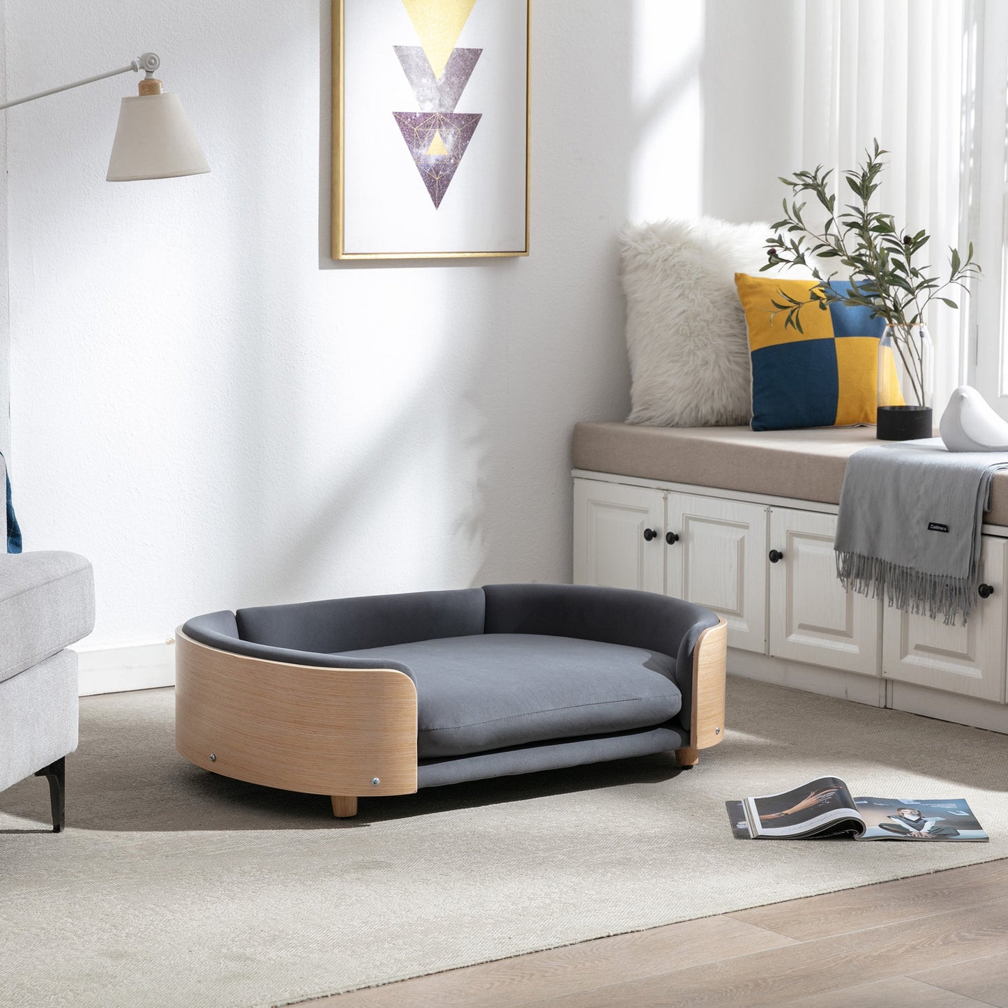 Scandinavian Style Elevated Dog Bed Pet Sofa with Solid Wood Legs and