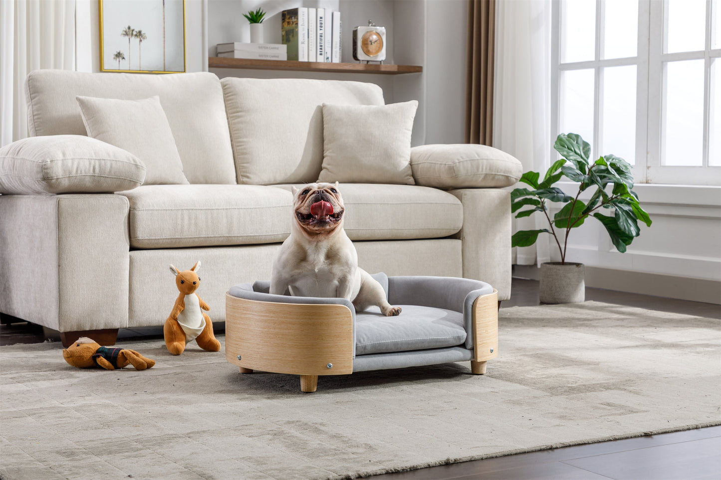 Scandinavian Style Elevated Dog Bed Pet Sofa with Solid Wood Legs and