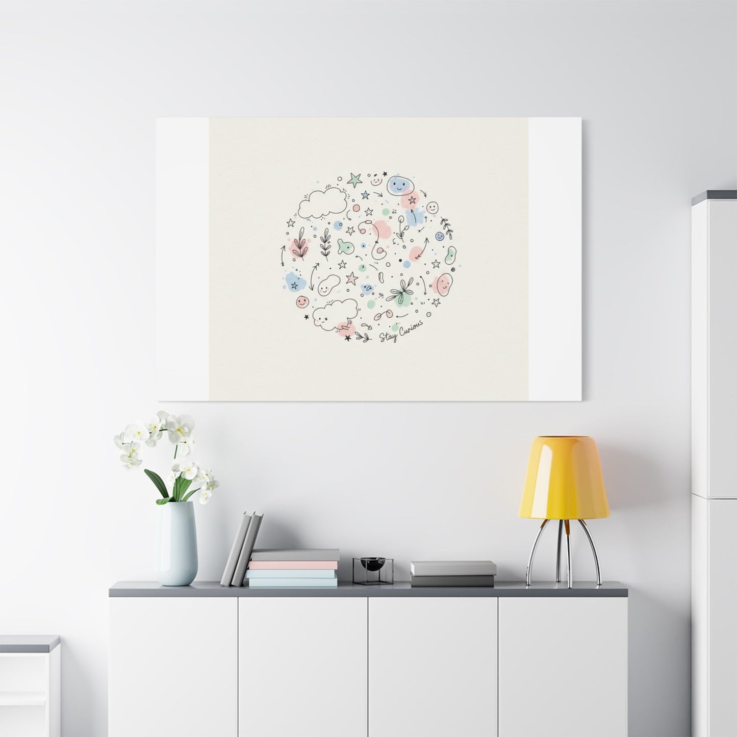 Doodle Circle Line Drawing Matte Canvas, Hand-Drawn Sketch Art