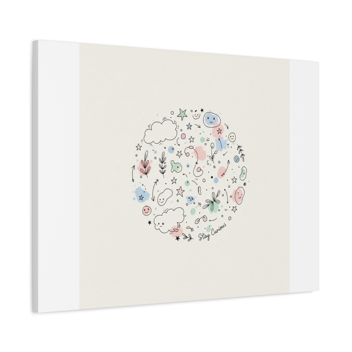 Doodle Circle Line Drawing Matte Canvas, Hand-Drawn Sketch Art