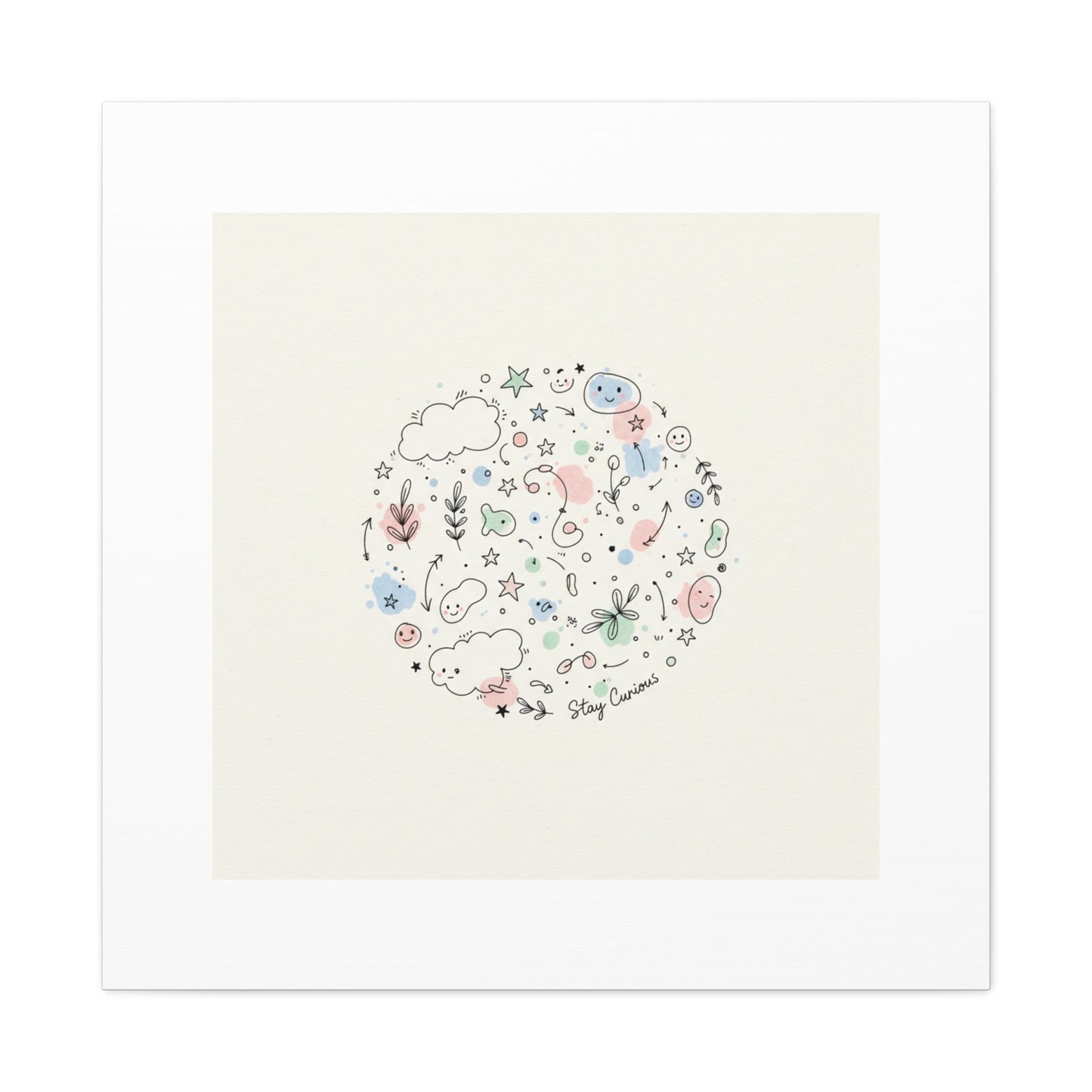Doodle Circle Line Drawing Matte Canvas, Hand-Drawn Sketch Art