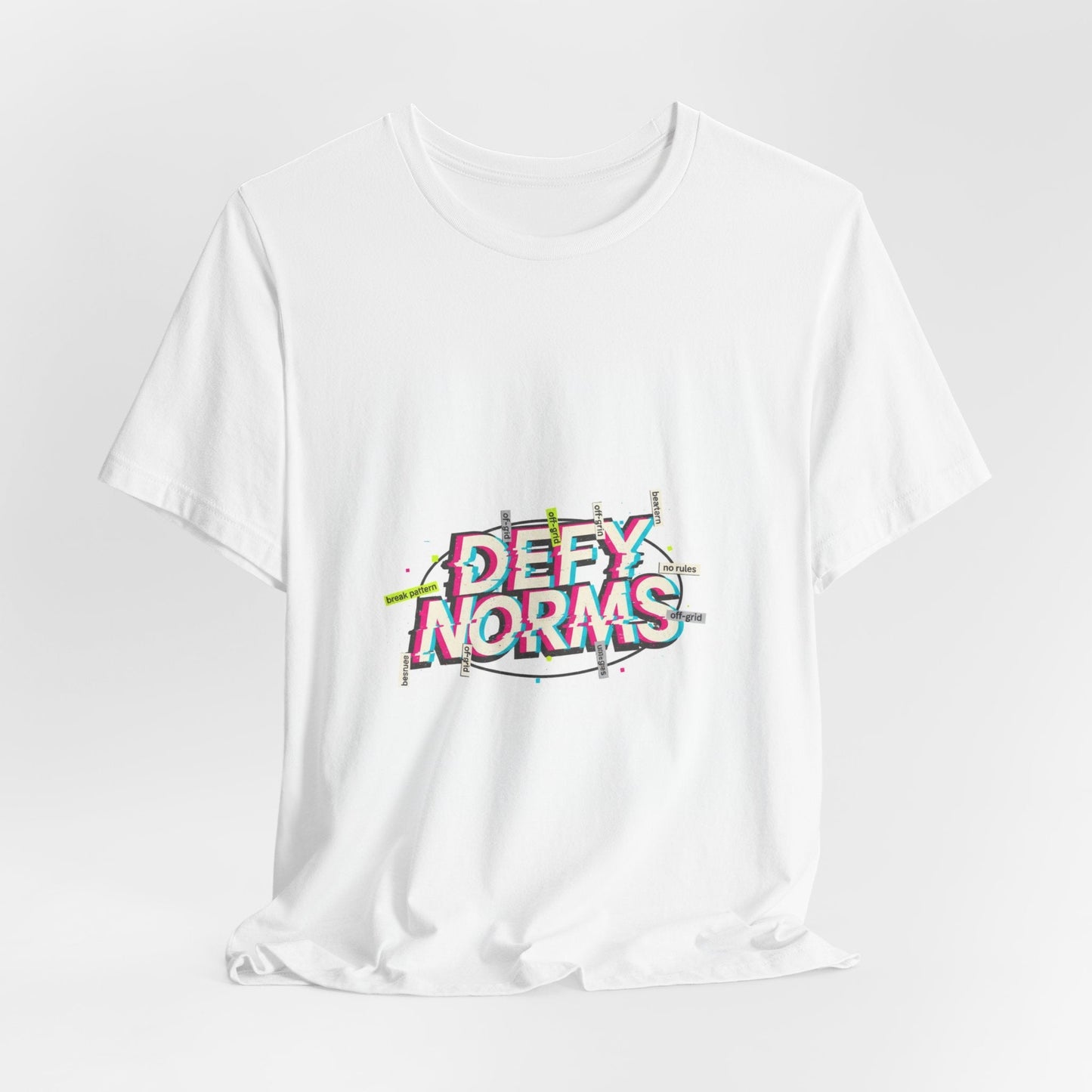 Defy Norms glitch font tee | anti-aesthetic, chaotic design shirt