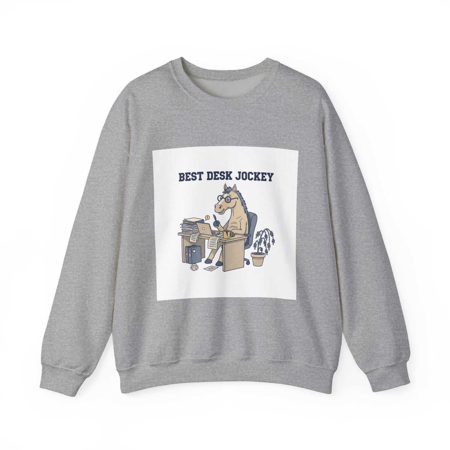 Workhorse Desk Jockey Sweatshirt | corporate burnout parody, collegiate horse design