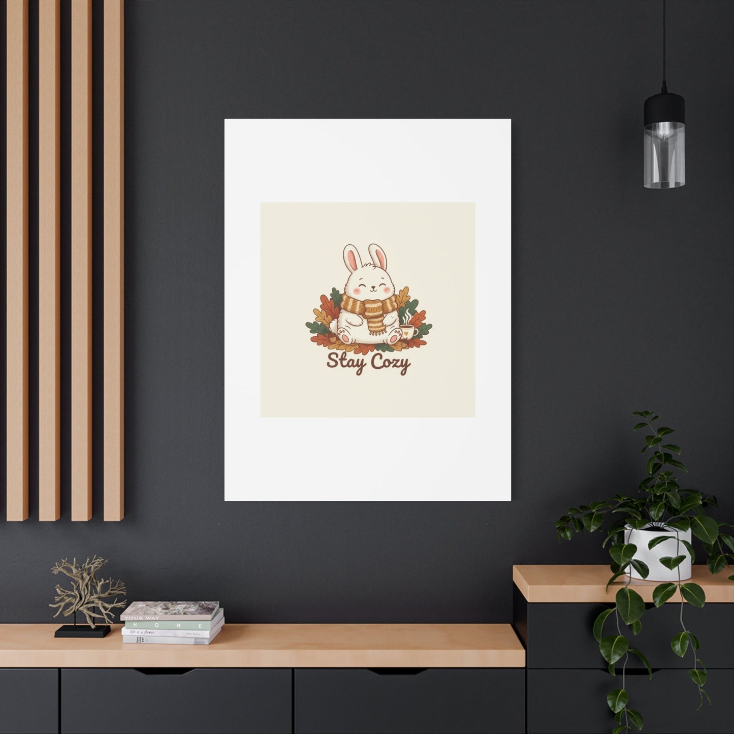 Cozy Bunny Illustration Canvas | Cute Critter Winter Forest Art