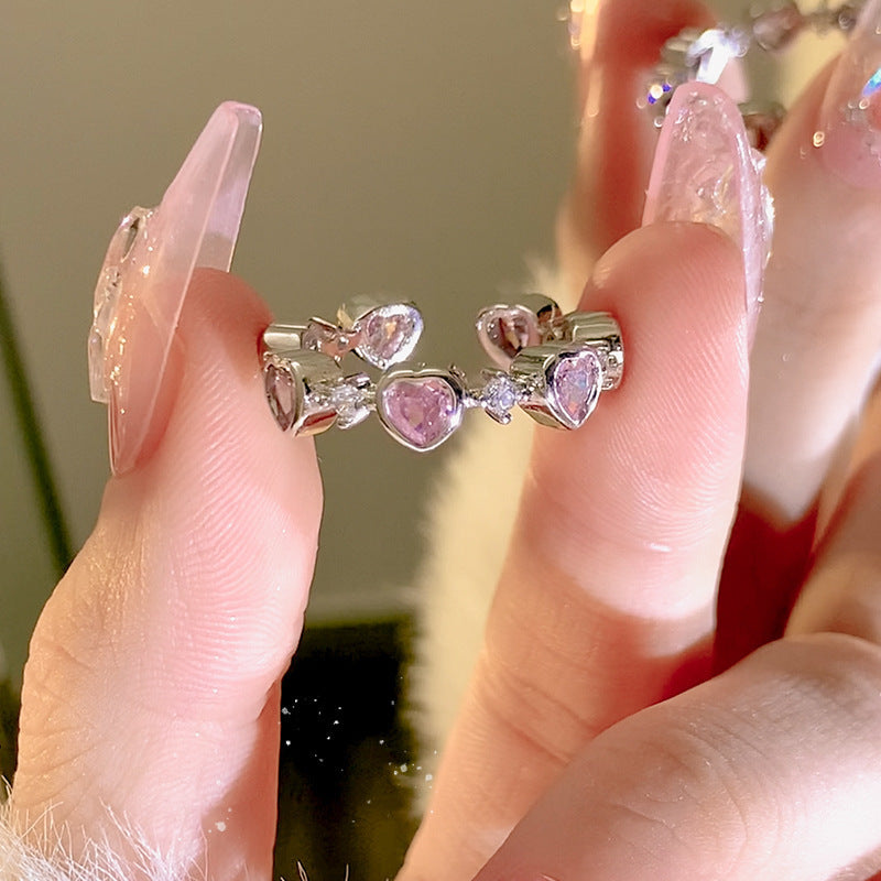 Dopamine love colored zircon diamond ring female niche index finger high-end fashion personality open ring